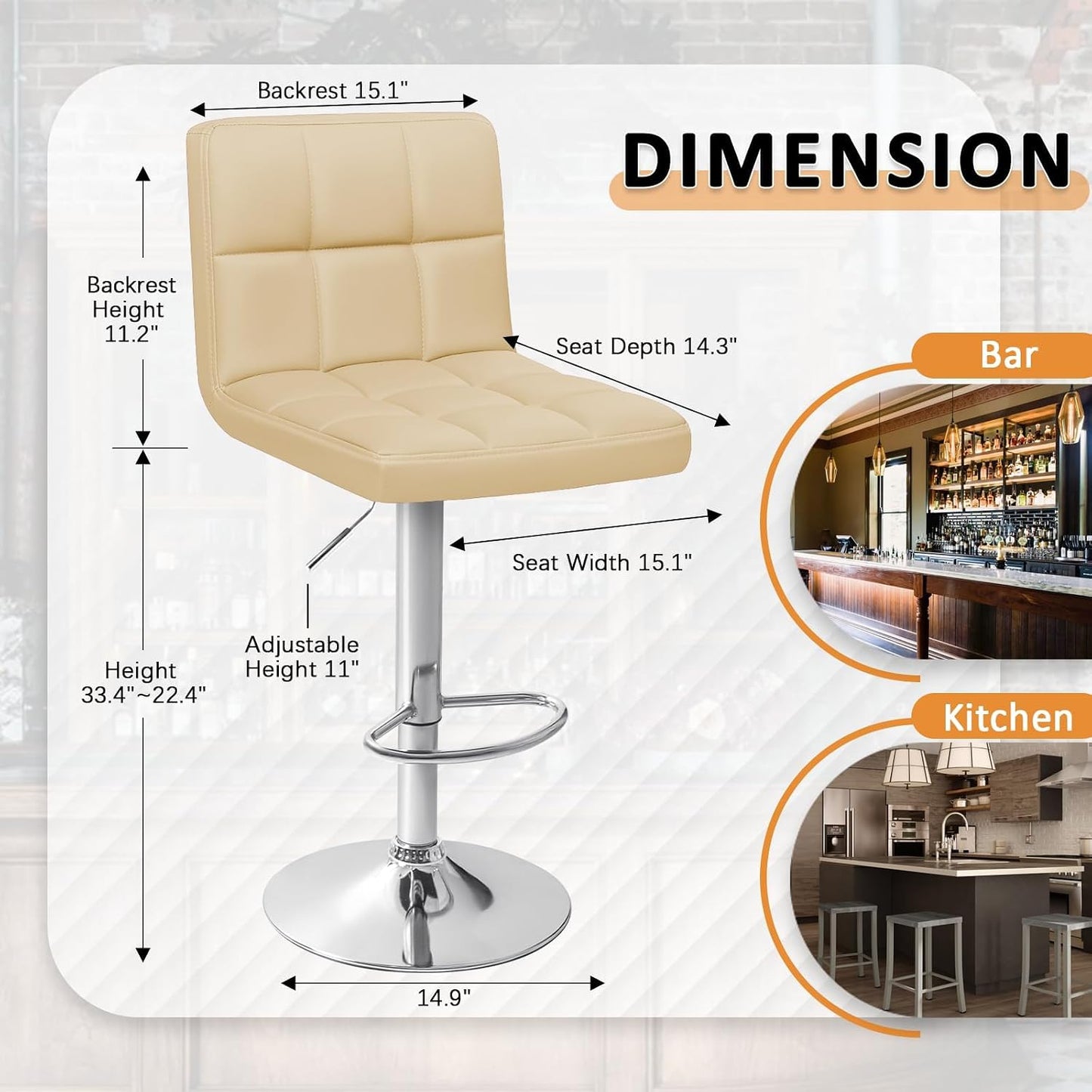 Black Swivel Bar Stools Set of 2 Adjustable Upholstered Kitchen Chairs