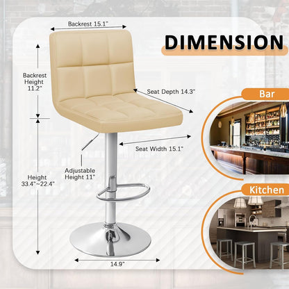 Black Swivel Bar Stools Set of 2 Adjustable Upholstered Kitchen Chairs