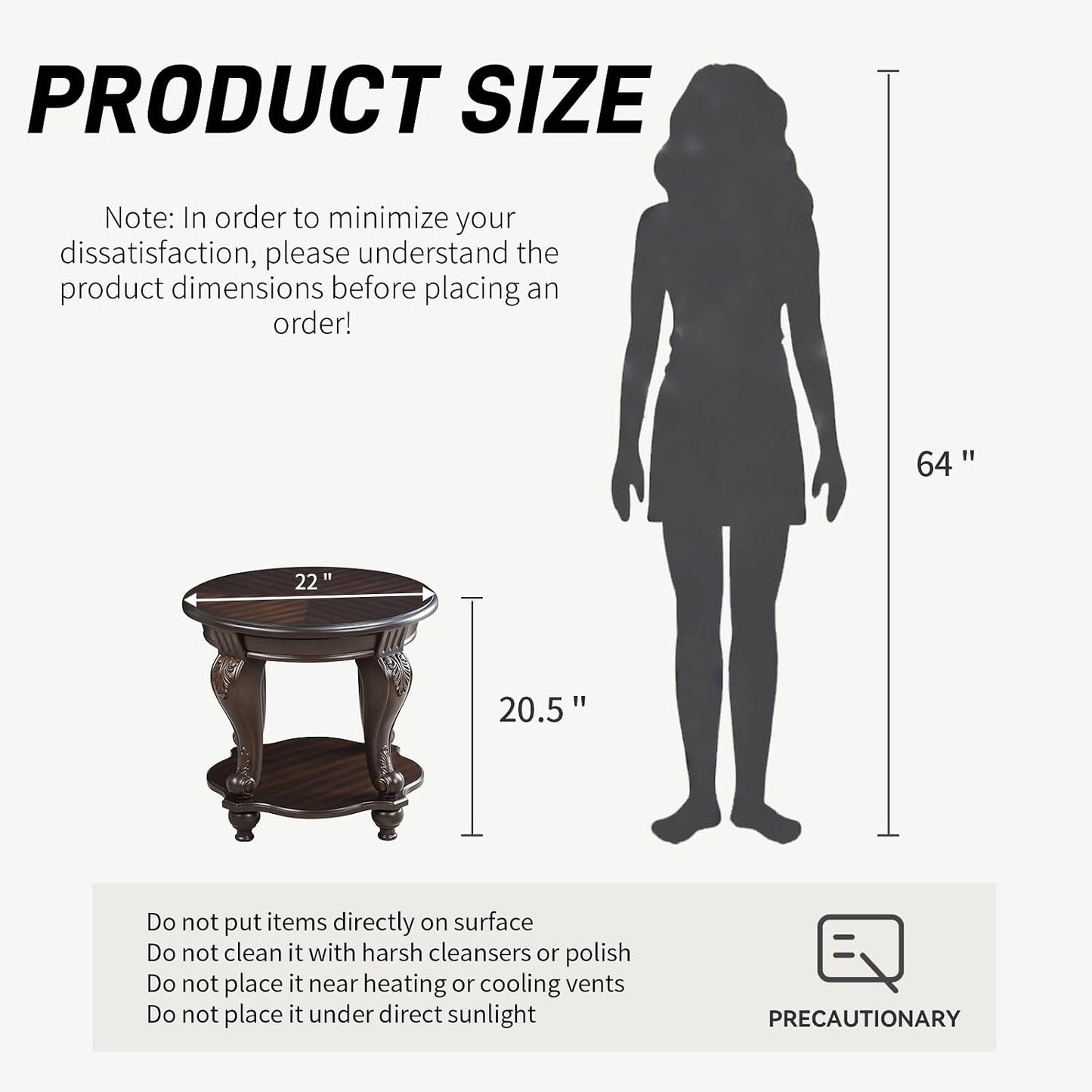Round End Table Antique Natural Victorian Carved Side Table with Storage Shelf