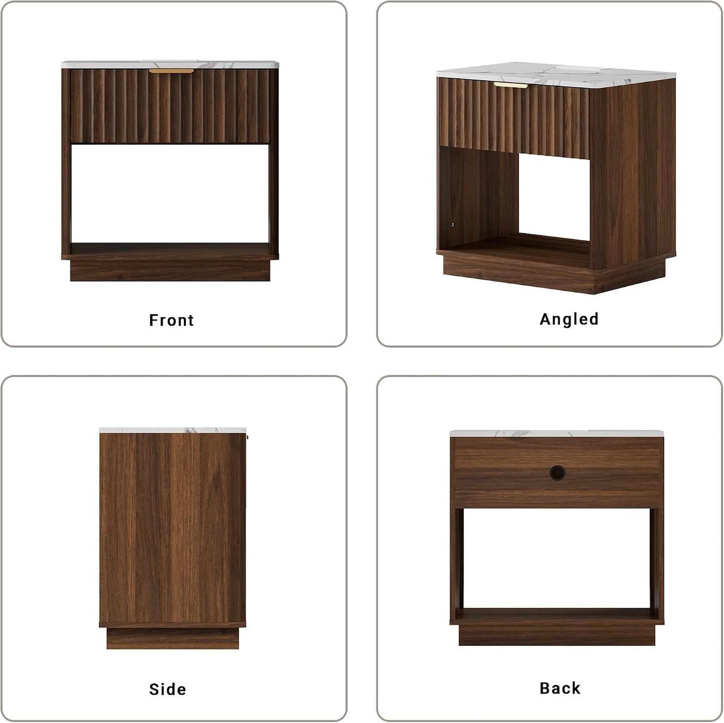 23" Modern Fluted Nightstand with Charging Station – Natural Oak Bedside Table