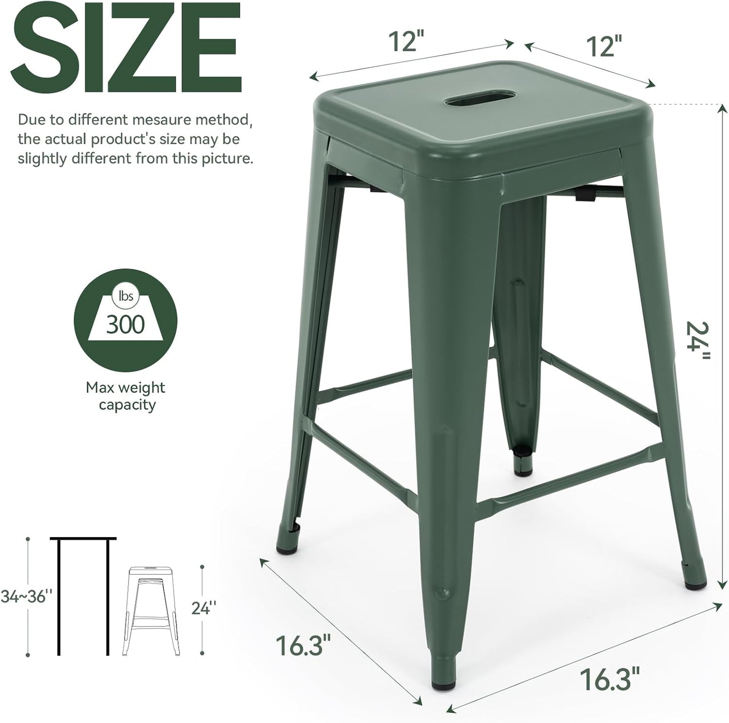 Black Metal Bar Stools Set of 2 Stackable Industrial Counter Height Seats