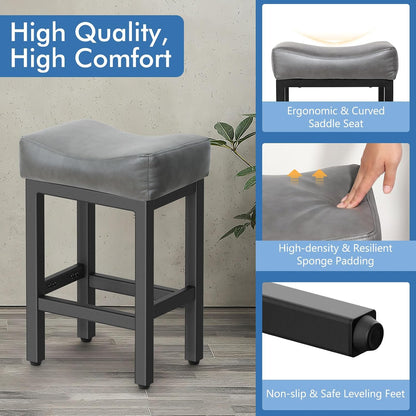 Gray Counter Height Bar Stools Set of 2 Upholstered Saddle Kitchen Seats