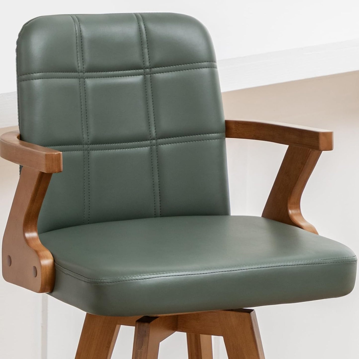 Walnut Black Swivel Counter Stool with Arms Mid Century Upholstered Bar Chair