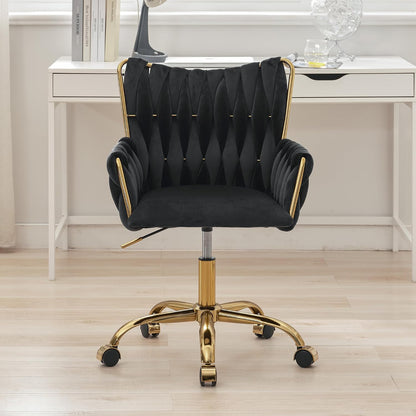 Rose Pink Velvet Vanity Chair Gold Swivel Rolling Office Chair with Wheels