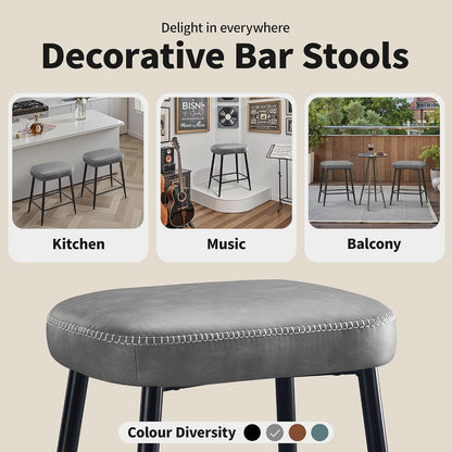 Black Counter Height Bar Stools Set of 2 Upholstered Saddle Seats