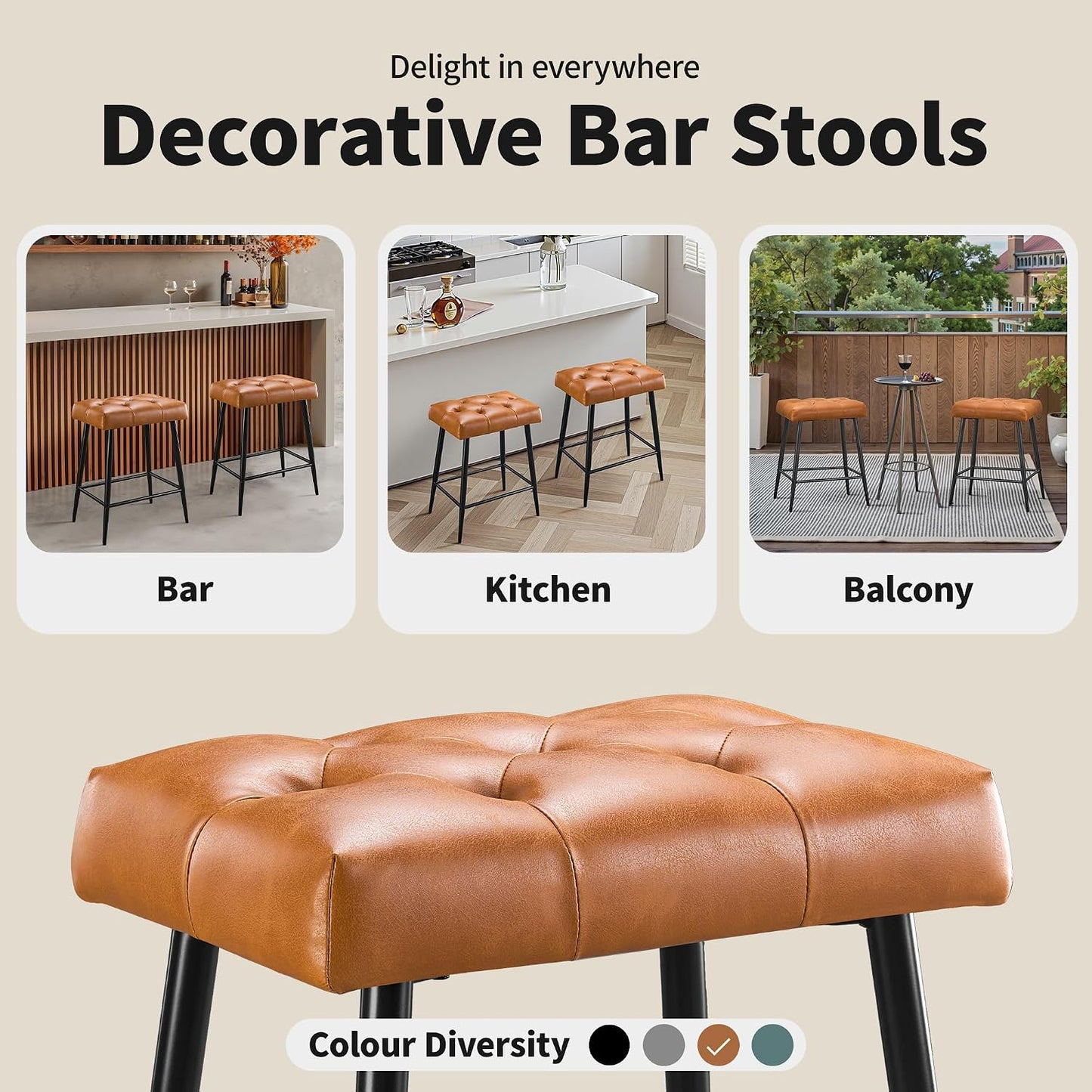 Green Counter Height Bar Stools Set of 2 Upholstered Saddle Seats