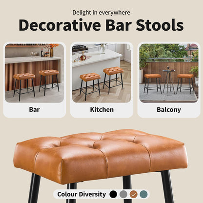 Green Counter Height Bar Stools Set of 2 Upholstered Saddle Seats