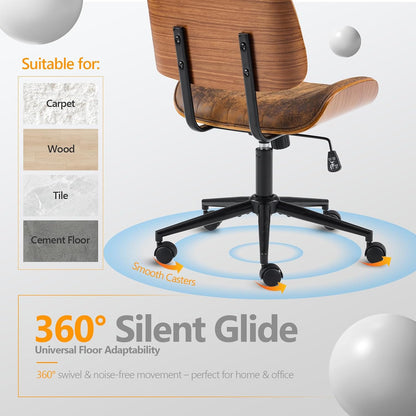 Walnut Office Chair Black PU Leather Adjustable Swivel Rolling Desk Chair