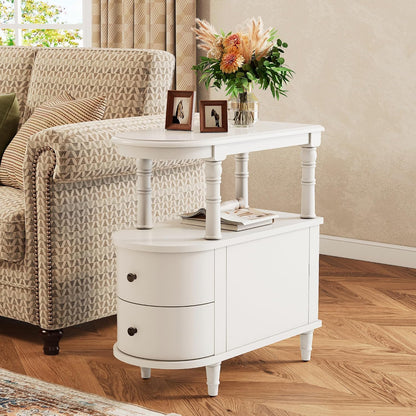 Solid Wood Slim End Table with 2 Drawers & Storage Shelf – Beewax Tone