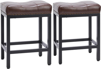 24 Inch Grey Counter Stools Set of 2 Upholstered Saddle Bar Chairs