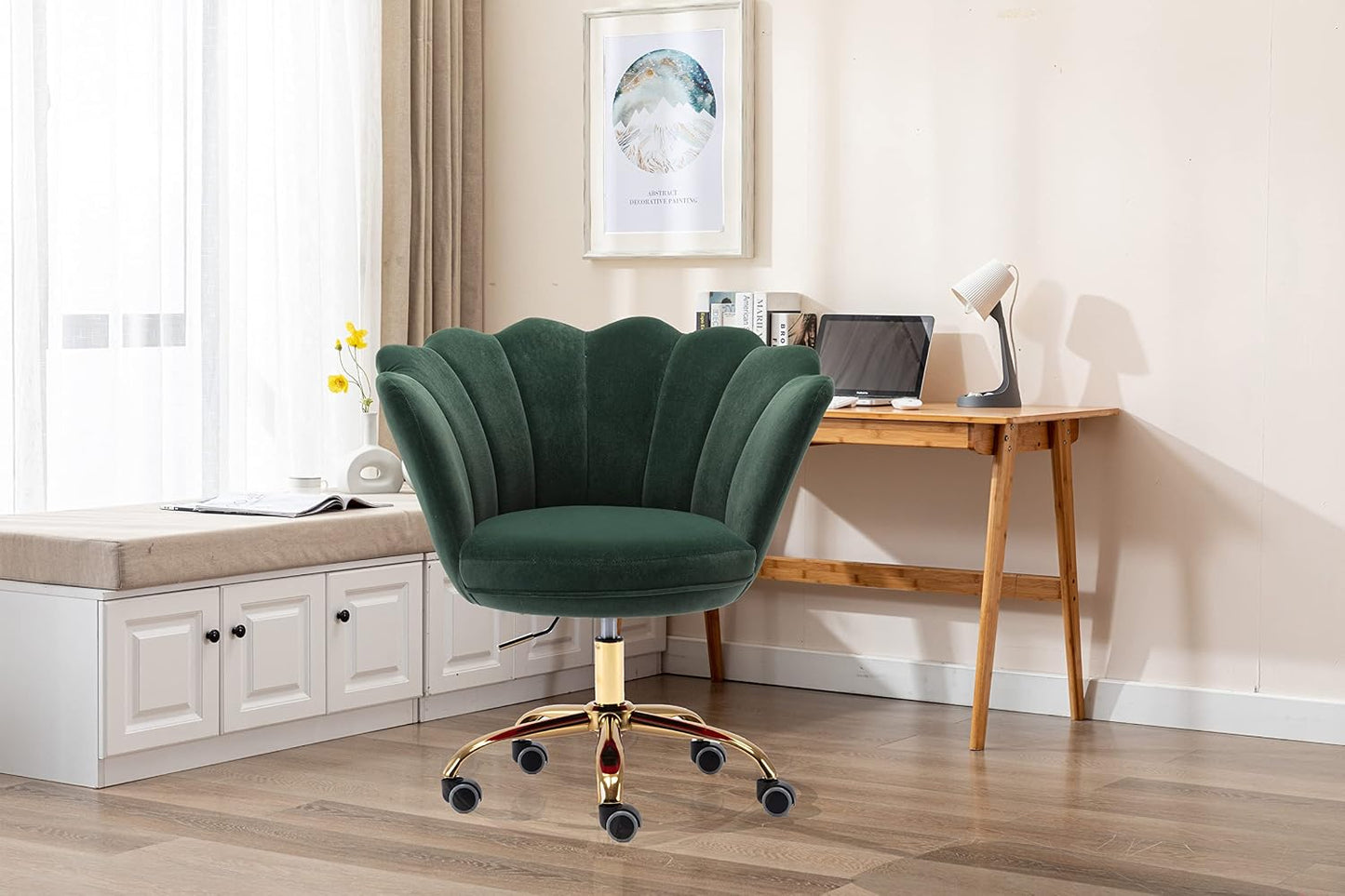 Blue Velvet Office Chair Adjustable Swivel Vanity Chair with Gold Base