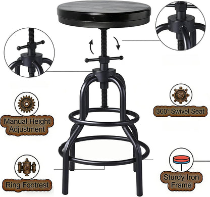 Industrial Swivel Bar Stools Set of 2 Adjustable Wood Counter Height Stools