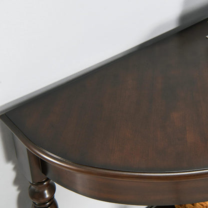 Solid Wood Demi Lune Console Table with Drawer and Storage Shelf