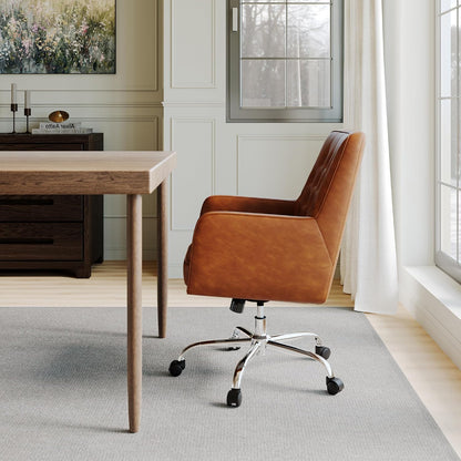 Khaki Leather Office Chair Tufted Adjustable Swivel Desk Chair with Arms