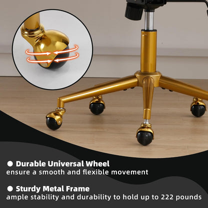 Red Velvet Swivel Desk Chair Adjustable Vanity Chair with Gold Base and Wheels