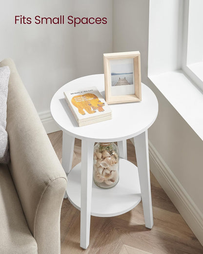 Round Wood Side Table with Lower Shelf Mid Century End Table