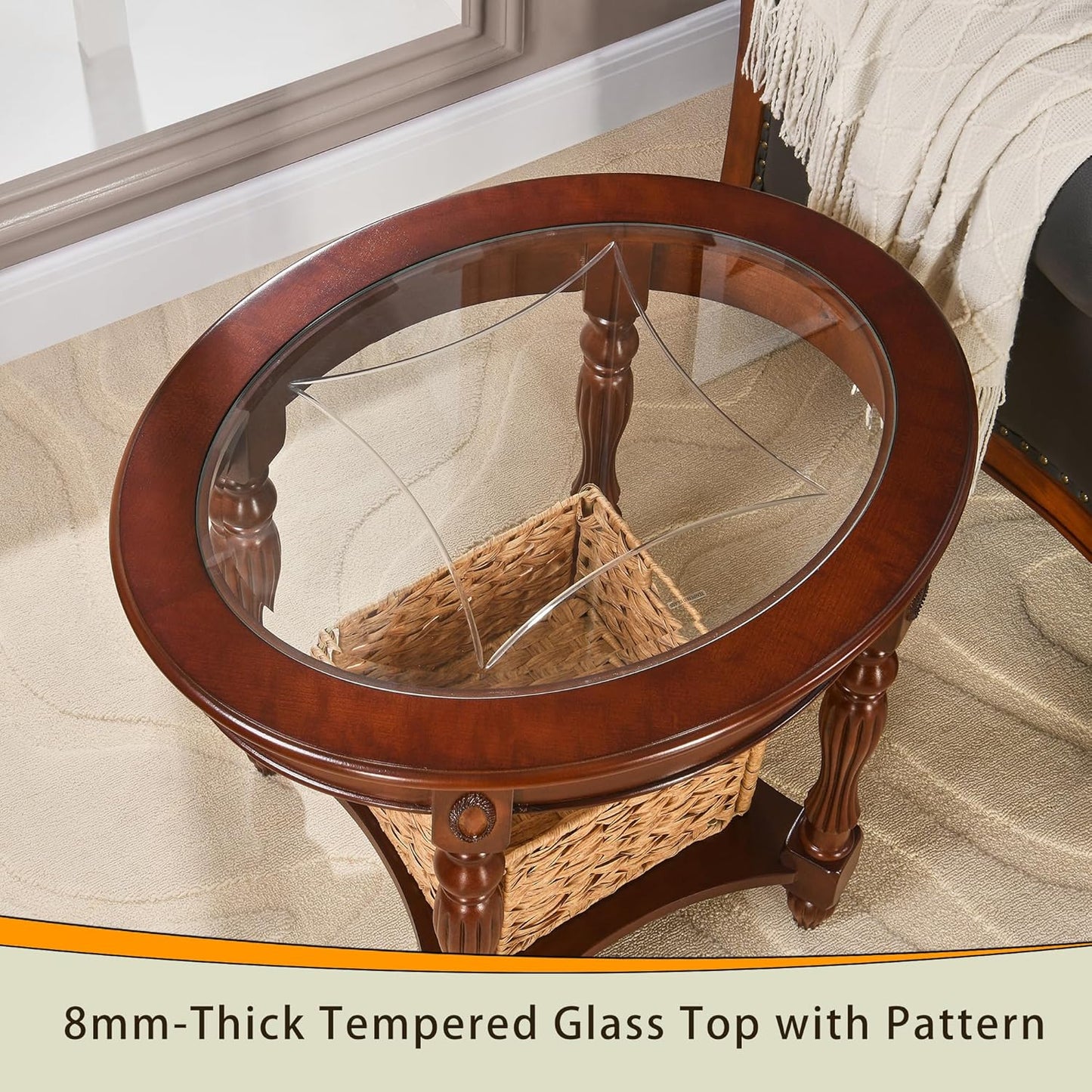 Solid Wood Oval End Table with Drawer and Lower Storage Shelf