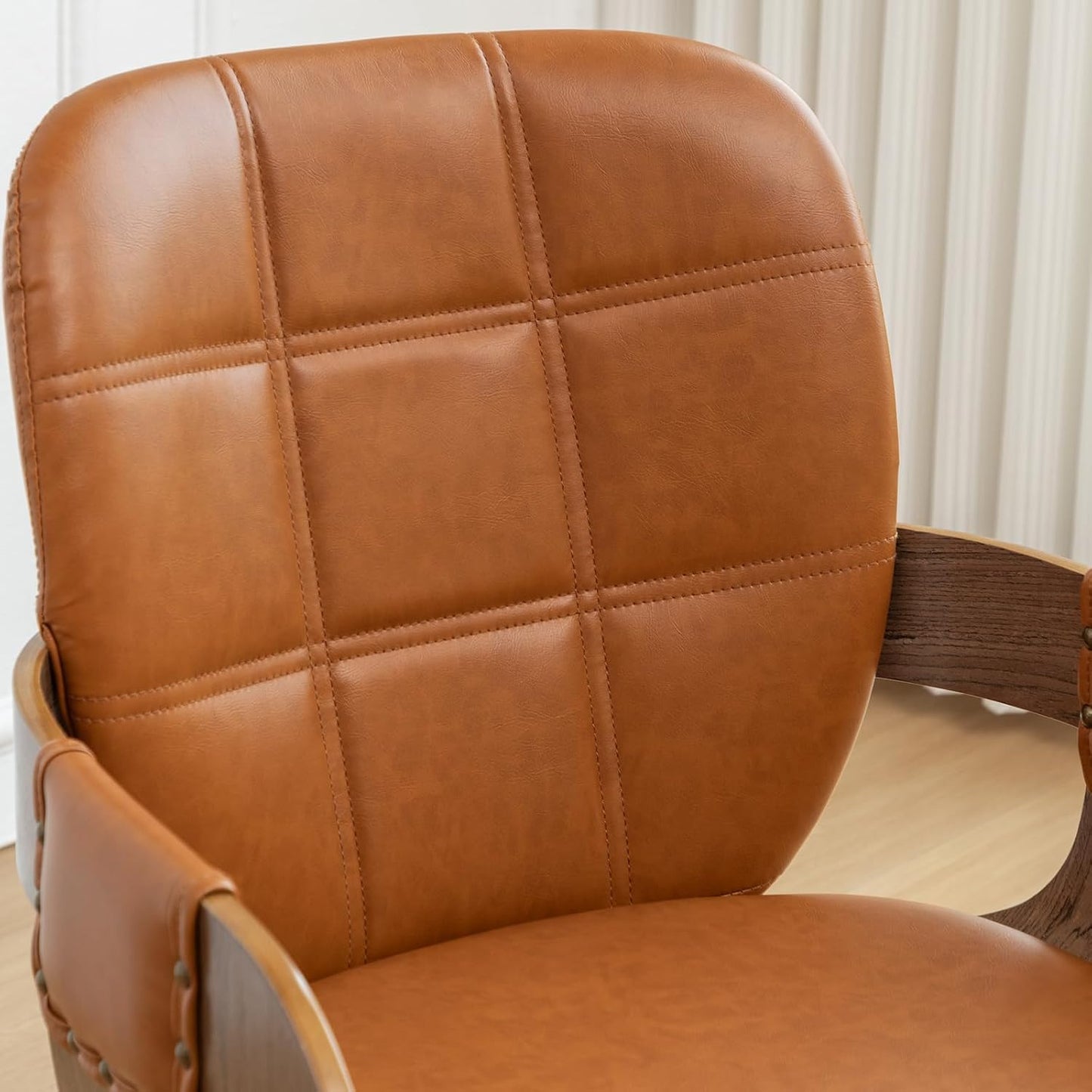 Walnut Brown Swivel Dining Chair with Arms Faux Leather Mid Century Chair