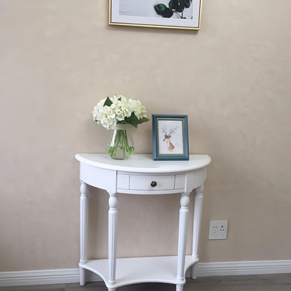 Solid Wood Half Moon Console Table with Drawer Cherry Wood Entryway Table