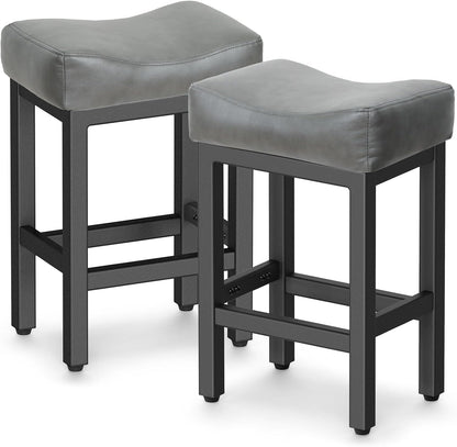Gray Counter Height Bar Stools Set of 2 Upholstered Saddle Kitchen Seats