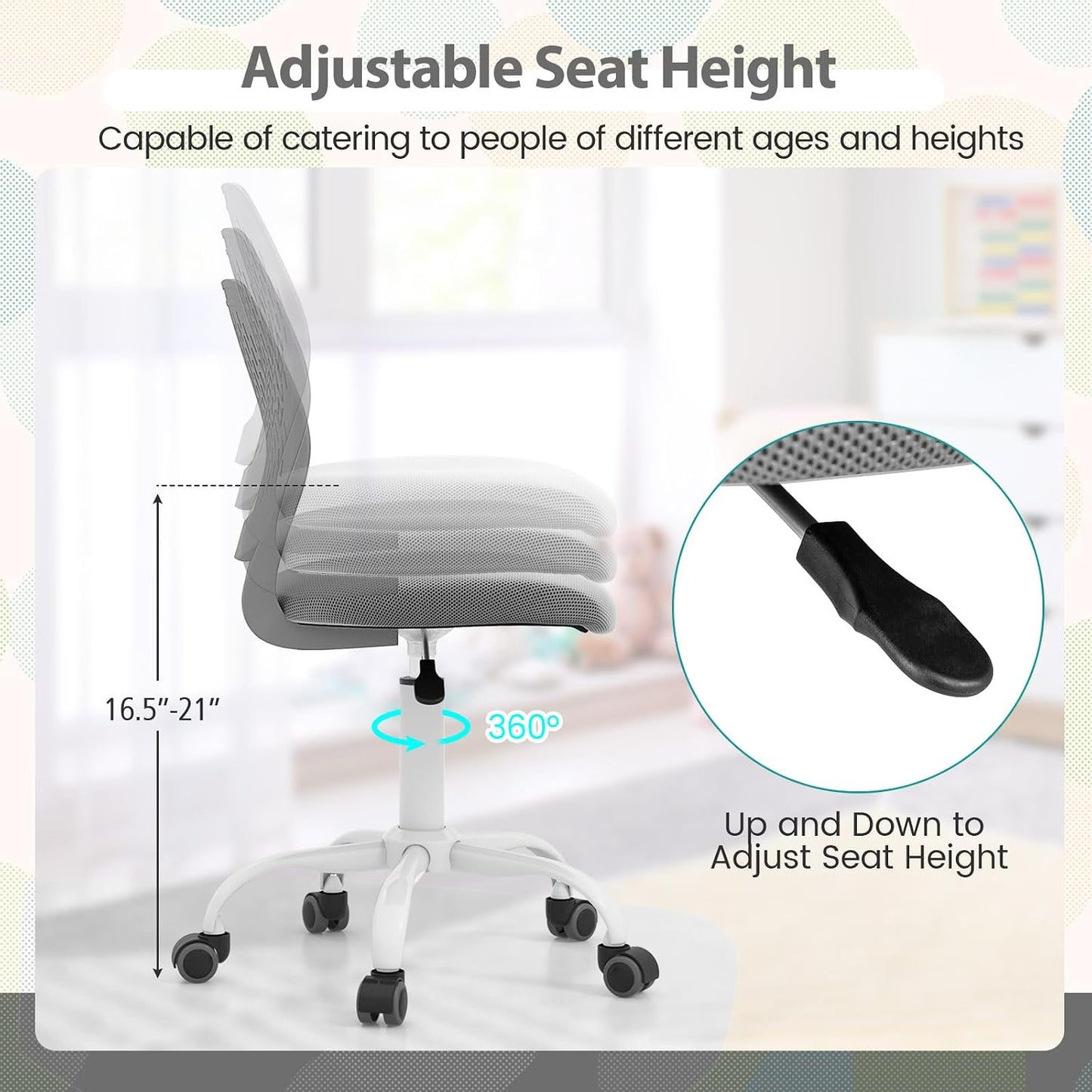 Light Green Mesh Desk Chair Armless Adjustable Swivel Rolling Office Chair