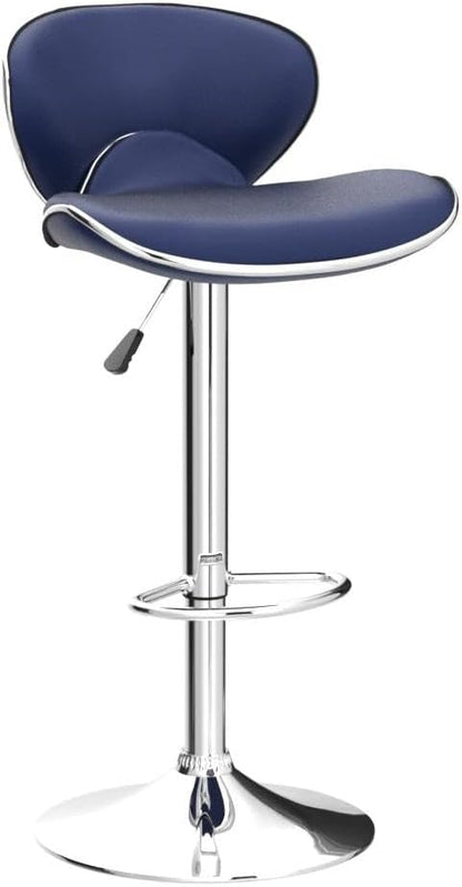 Blue Adjustable Bar Stools Set of 2 Modern Swivel Faux Leather Counter Chairs