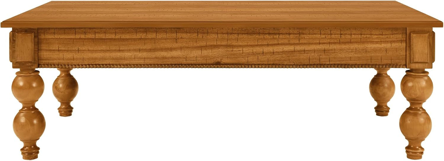 Traditional Walnut Coffee Table with Drawer Rustic Farmhouse Wood Living Room Table