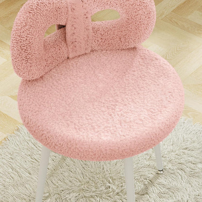 Pink Bow Vanity Chair Swivel Upholstered Makeup Chair with Metal Legs