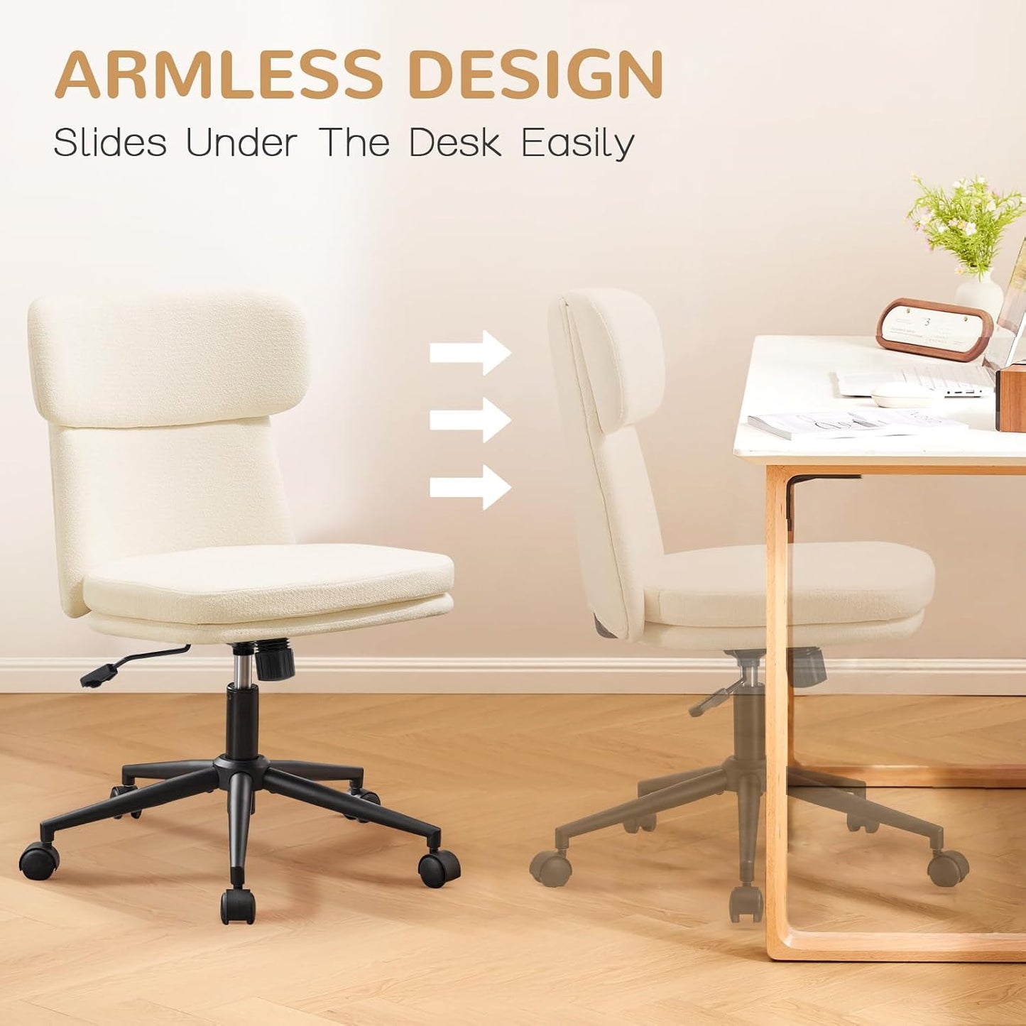 Black Velvet Vanity Chair Adjustable Swivel Office Chair with Wheels
