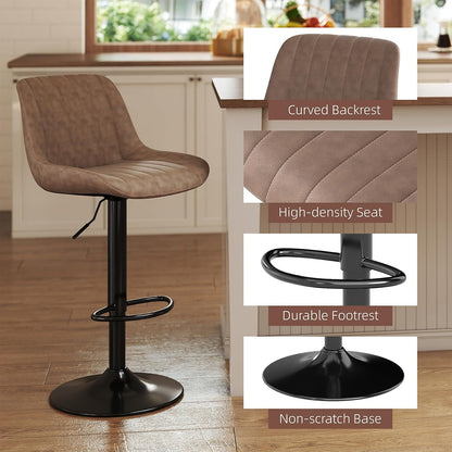 Adjustable Swivel Bar Stool Black Faux Leather Counter Height Metal Base