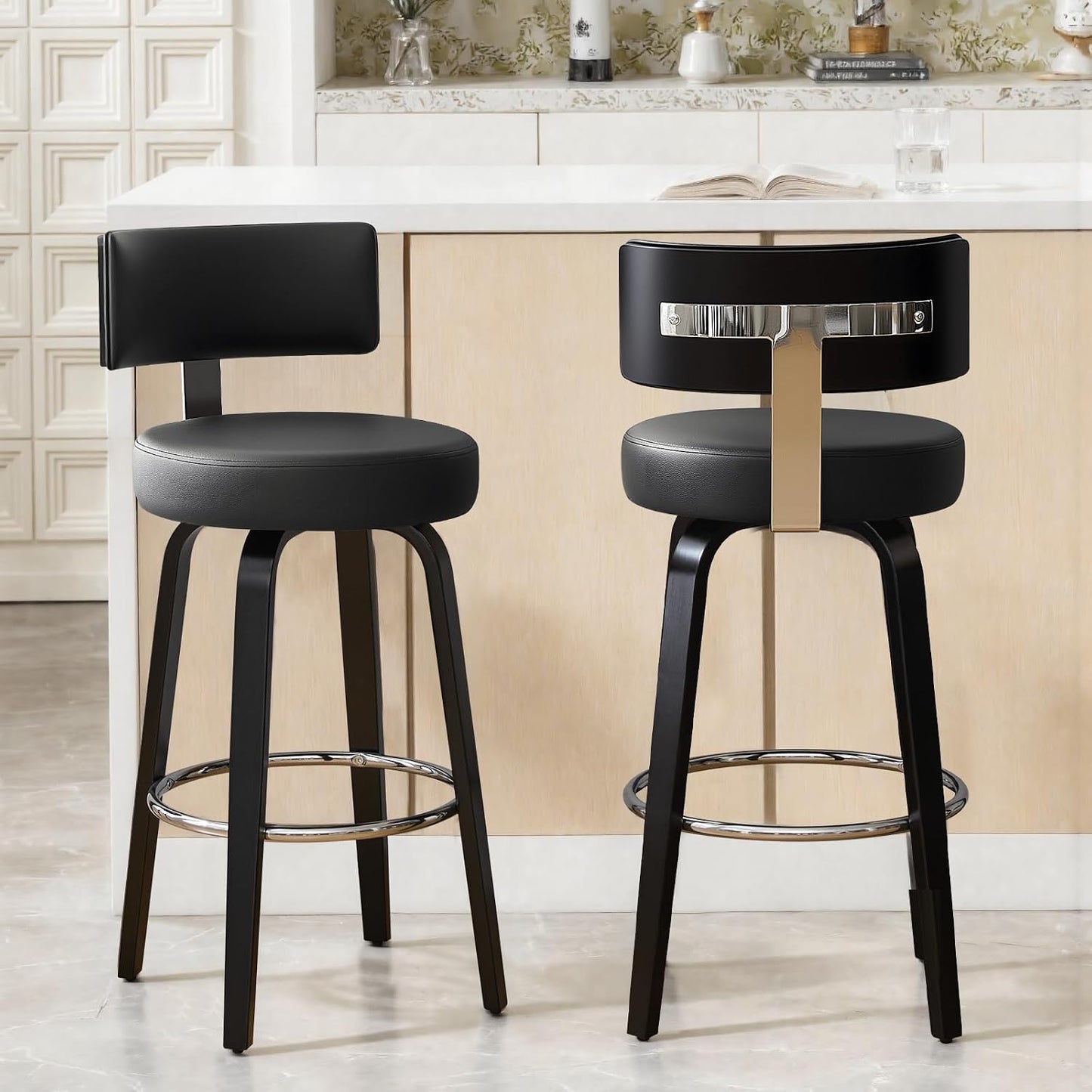 White Swivel Counter Stools Set of 2 Walnut Kitchen Island Chairs