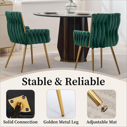 Beige Velvet Accent Chair Hand Woven Upholstered Armchair with Gold Metal Legs
