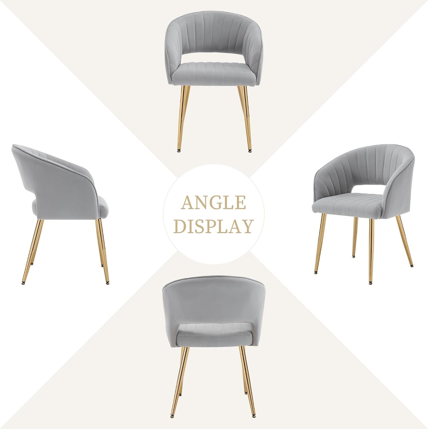 Light Gray Velvet Desk Chair Tufted Vanity Armchair with Gold Metal Legs