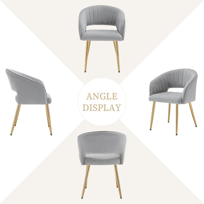 Light Gray Velvet Desk Chair Tufted Vanity Armchair with Gold Metal Legs