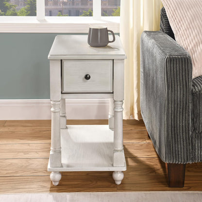 Solid Wood Narrow Nightstand with Drawer Cherry Brown Bedside End Table