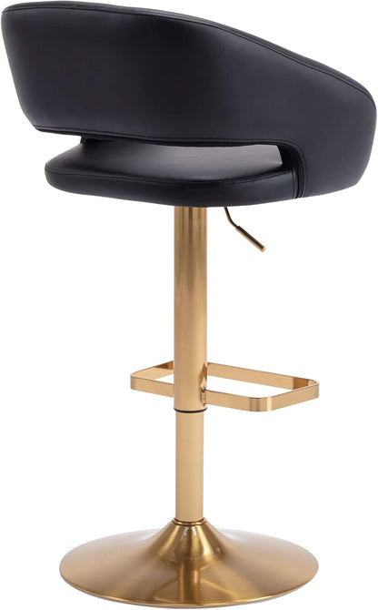 Black Adjustable Swivel Bar Stool Modern Faux Leather Counter Height Chair