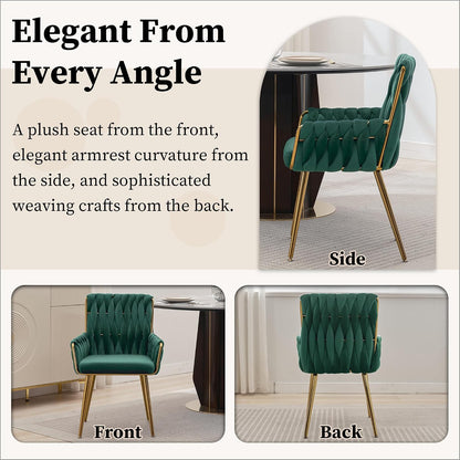 Beige Velvet Accent Chair Hand Woven Upholstered Armchair with Gold Metal Legs