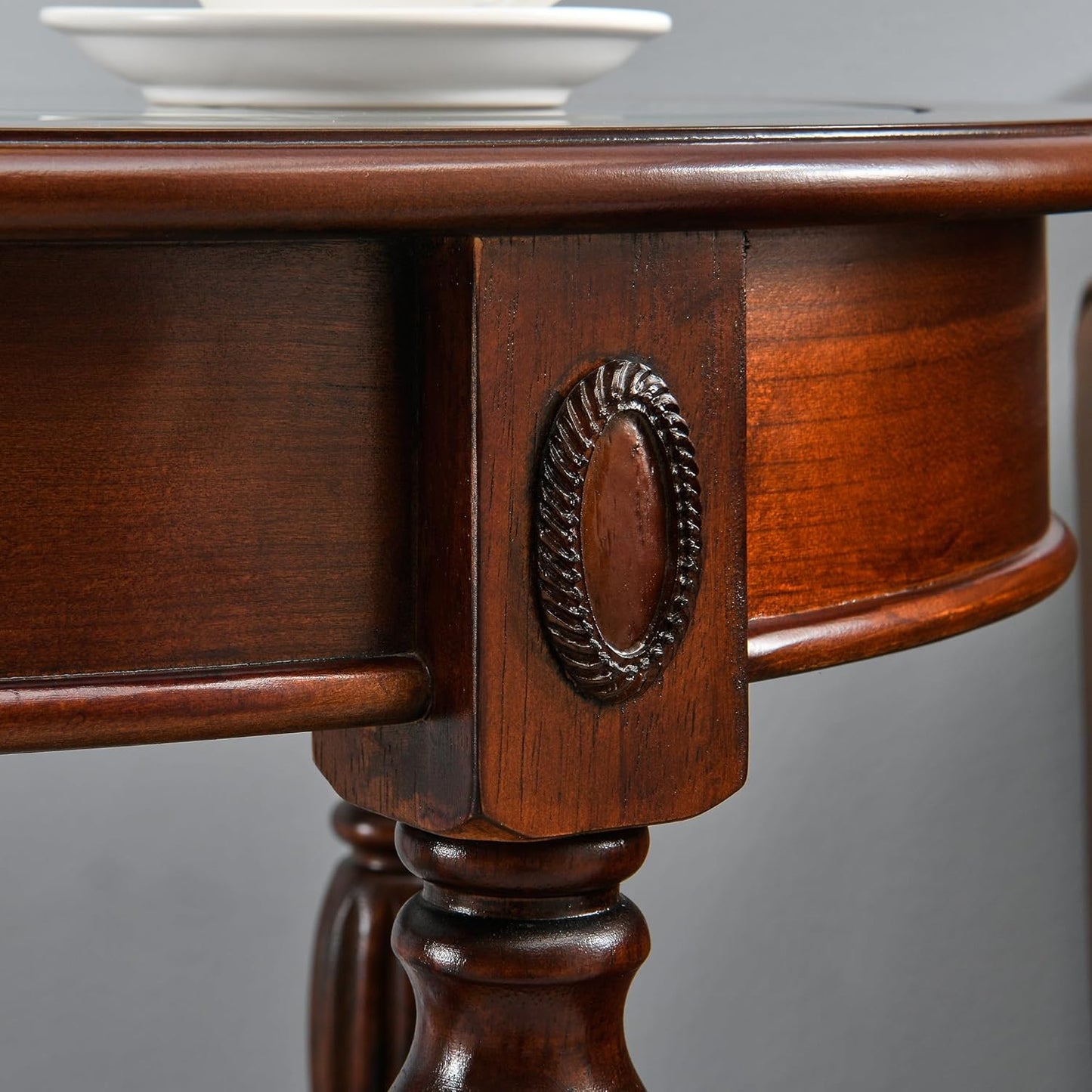 Solid Wood Oval End Table with Drawer and Lower Storage Shelf