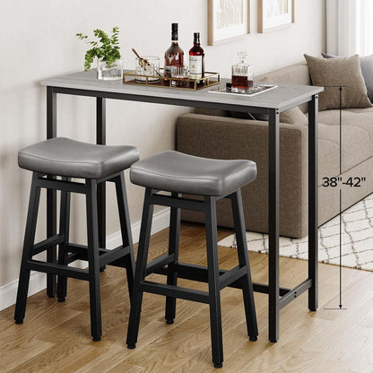 29 Inch Black Bar Height Stools Set of 2 Bonded Leather Saddle Seats