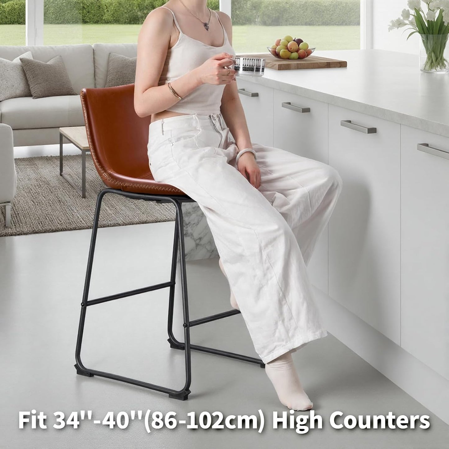 Brown Counter Height Bar Stools Set of 2 Upholstered Kitchen Chairs
