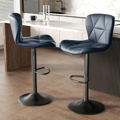 Black Swivel Bar Stools Set of 2 Adjustable Faux Leather Kitchen Chairs