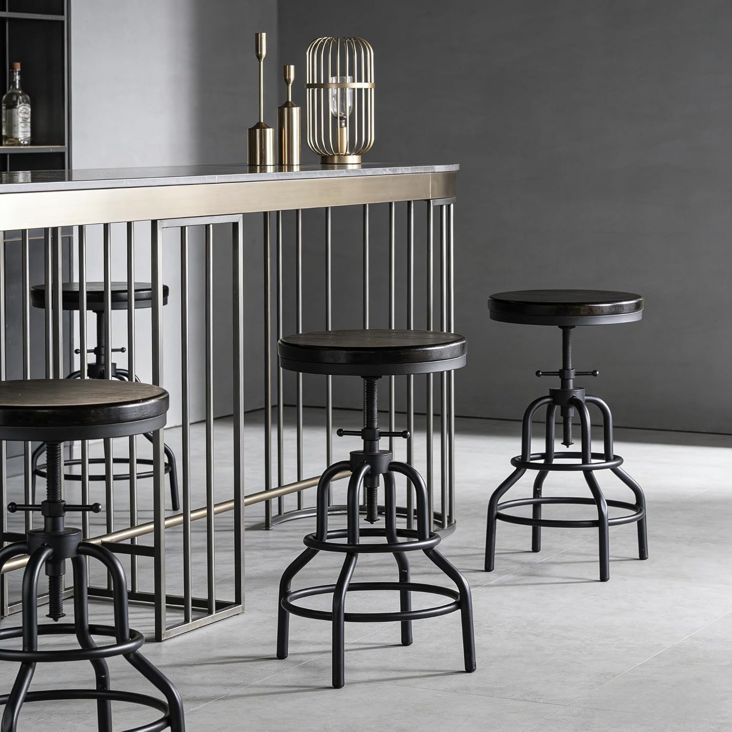 Industrial Swivel Bar Stools Set of 2 Adjustable Wood Counter Height Stools