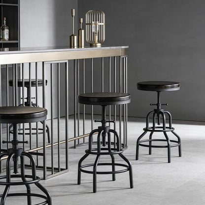 Industrial Swivel Bar Stools Set of 2 Adjustable Wood Counter Height Stools