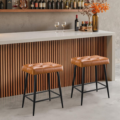 Green Counter Height Bar Stools Set of 2 Upholstered Saddle Seats