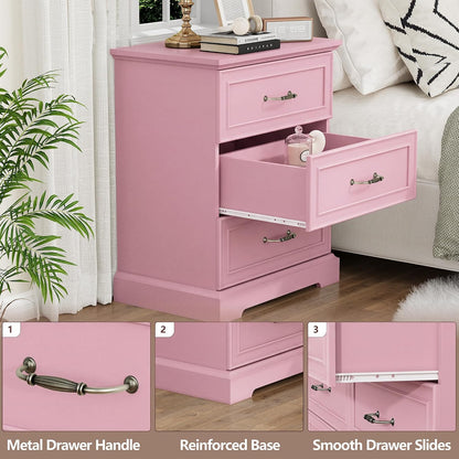 White Farmhouse Nightstand with 3 Drawers Wide Bedside Storage Table