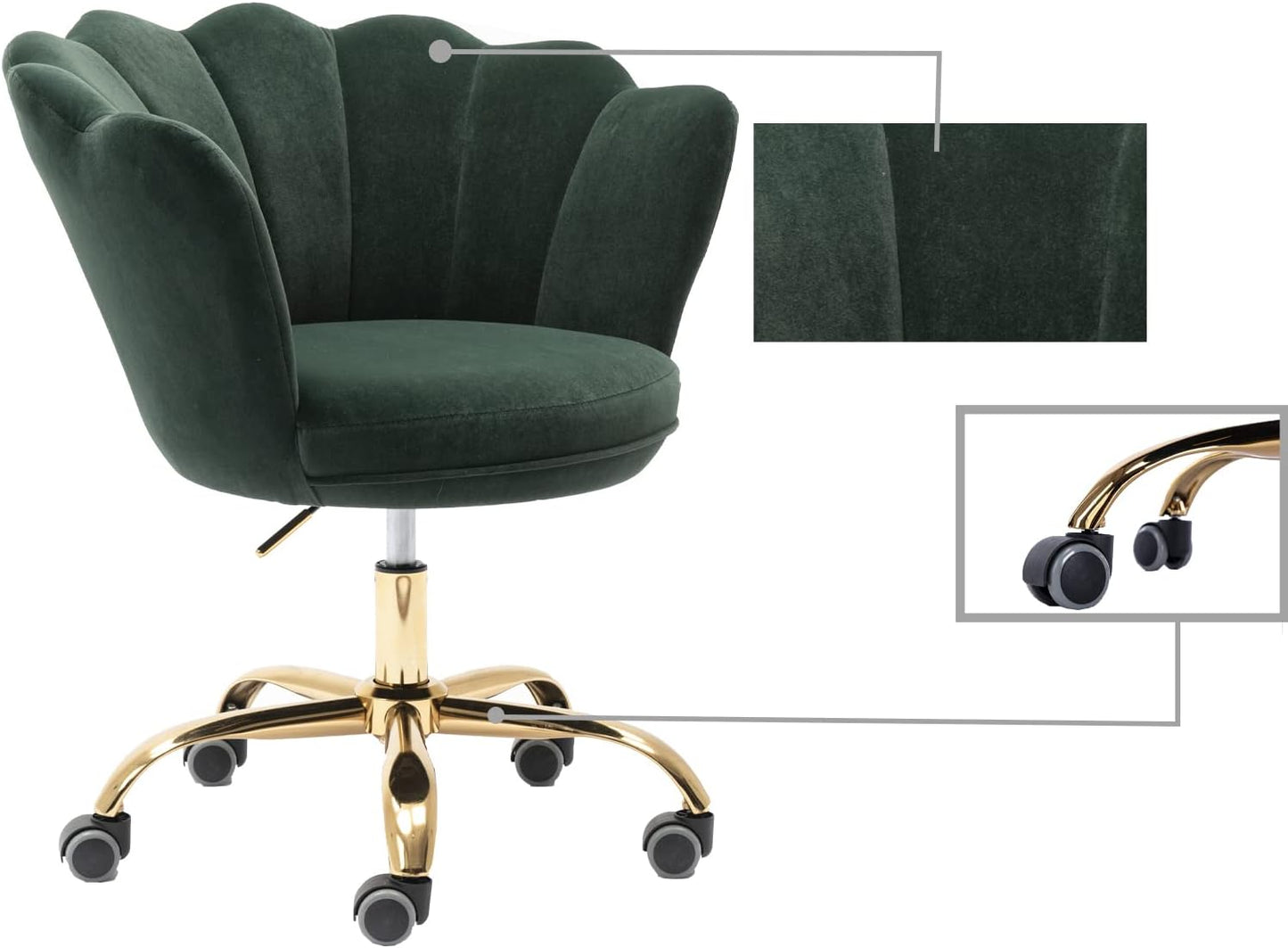 Blue Velvet Office Chair Adjustable Swivel Vanity Chair with Gold Base