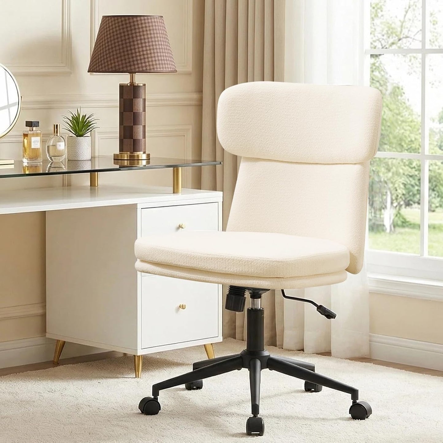 Black Velvet Vanity Chair Adjustable Swivel Office Chair with Wheels