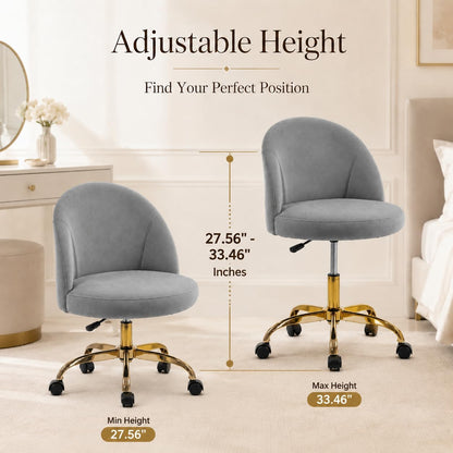 Black Velvet Vanity Chair Gold Base Adjustable Swivel Rolling Desk Chair