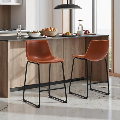 Brown Counter Height Bar Stools Set of 2 Upholstered Kitchen Chairs