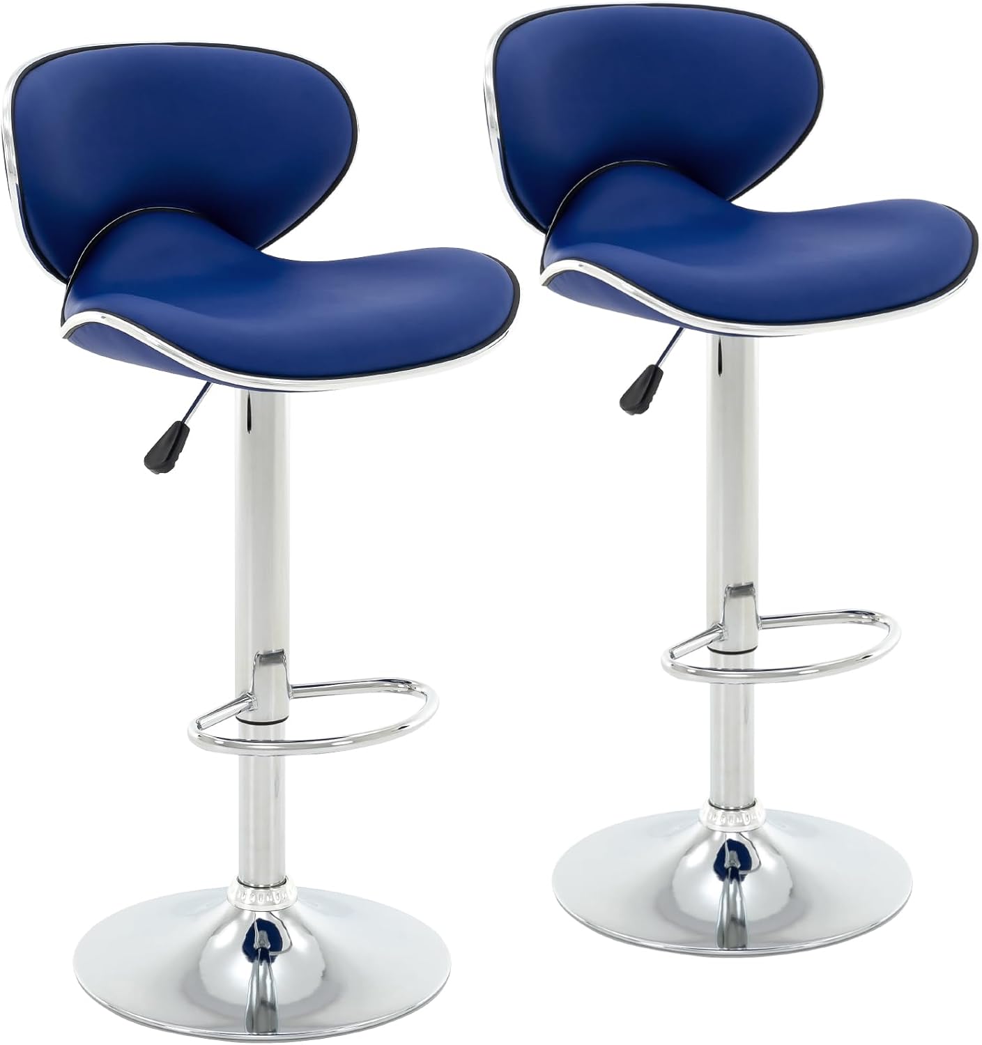 Blue Adjustable Bar Stools Set of 2 Modern Swivel Faux Leather Counter Chairs